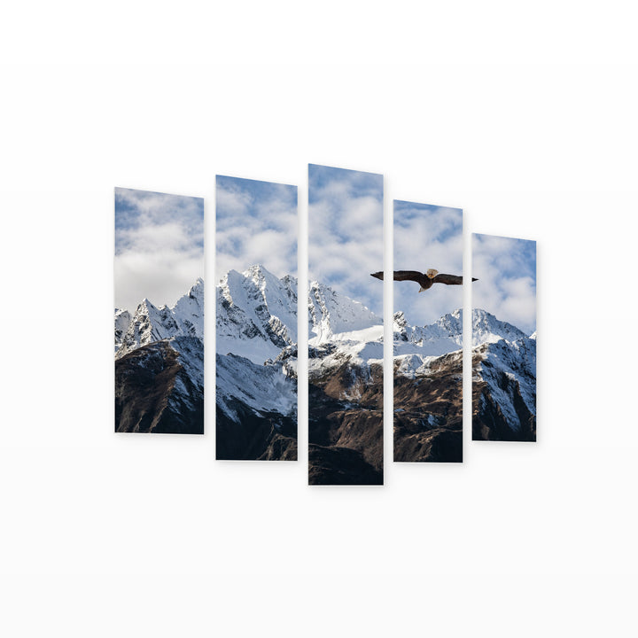 Flying Eagle in Alaska in Winter — five-panel wall art on white background in perspective | 5wallart 55578 M1