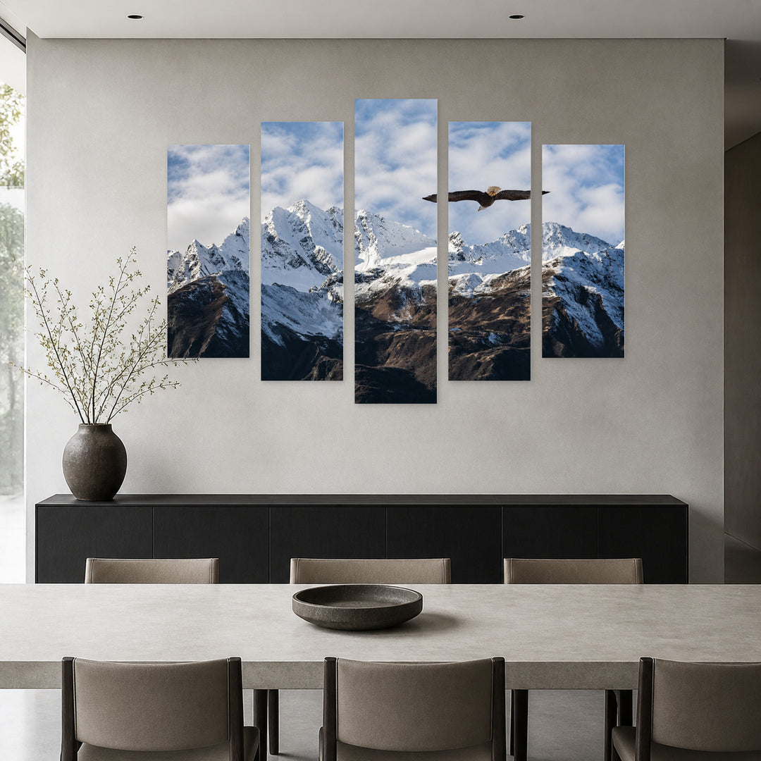Flying Eagle in Alaska in Winter — five-panel wall art in frontal interior | 5wallart 55578 M3