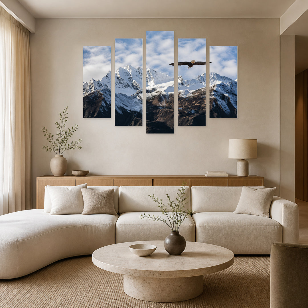 Flying Eagle in Alaska in Winter — five-panel wall art in alternate frontal interior | 5wallart 55578 M4