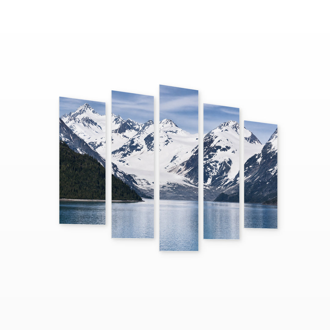 Glacier Bay National Park in Alaska in Winter — five-panel wall art on white background in perspective | 5wallart 55580 M1