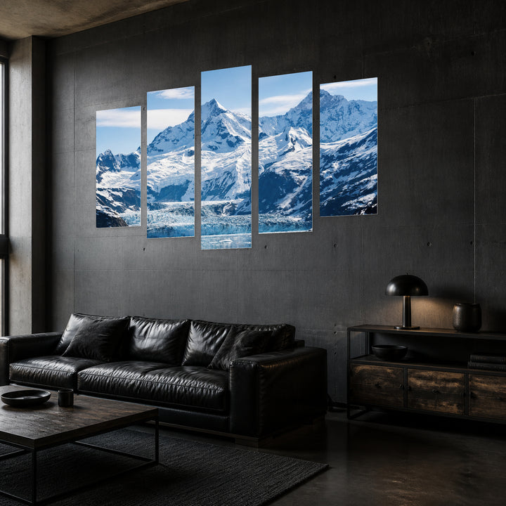 Glacier Bay National Park in Serene Light — five-panel wall art in perspective interior | 5wallart 55582 M2