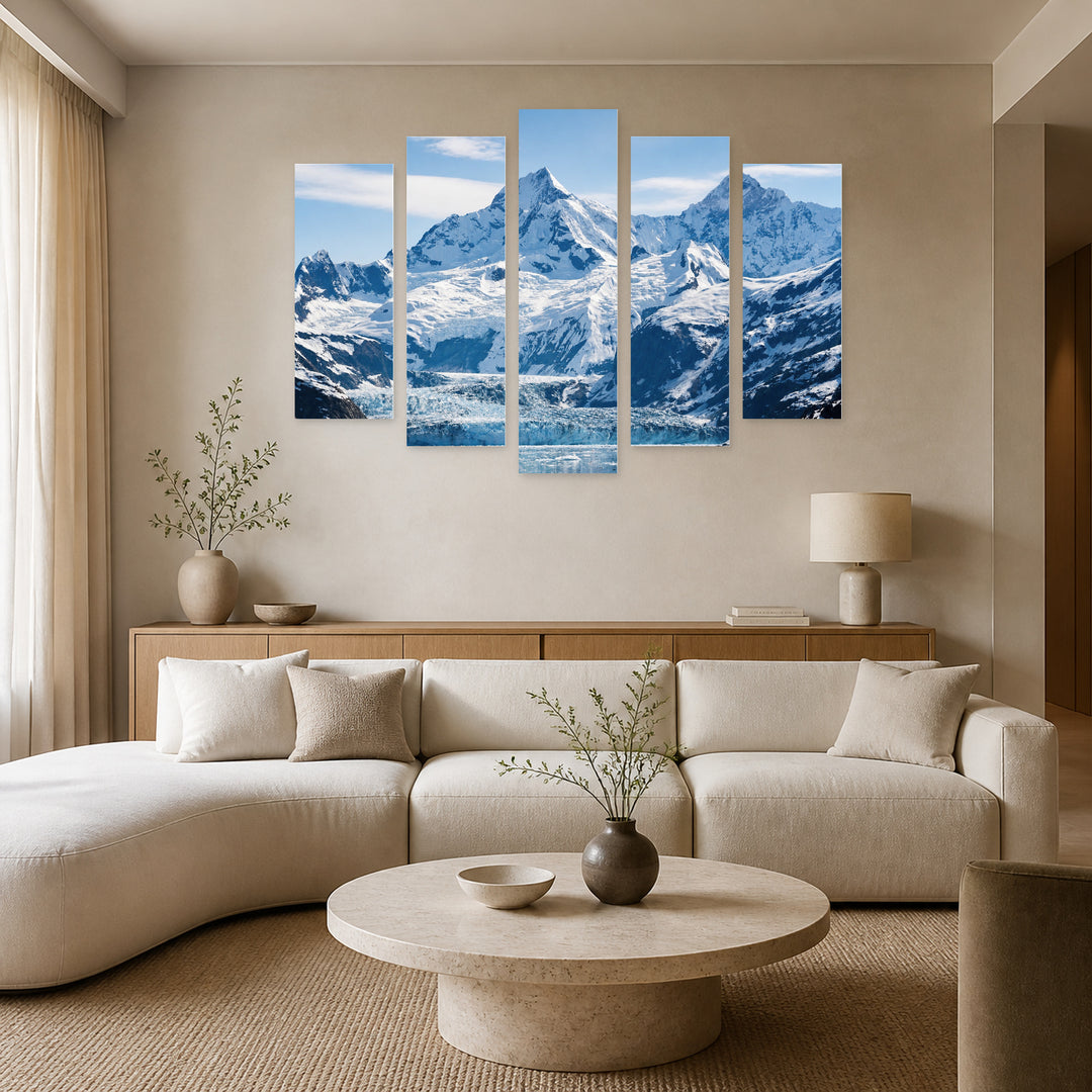 Glacier Bay National Park in Serene Light — five-panel wall art in alternate frontal interior | 5wallart 55582 M4