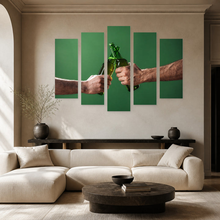 Beer Toast Still Life — five-panel wall art in frontal interior | 5wallart 55583 M3