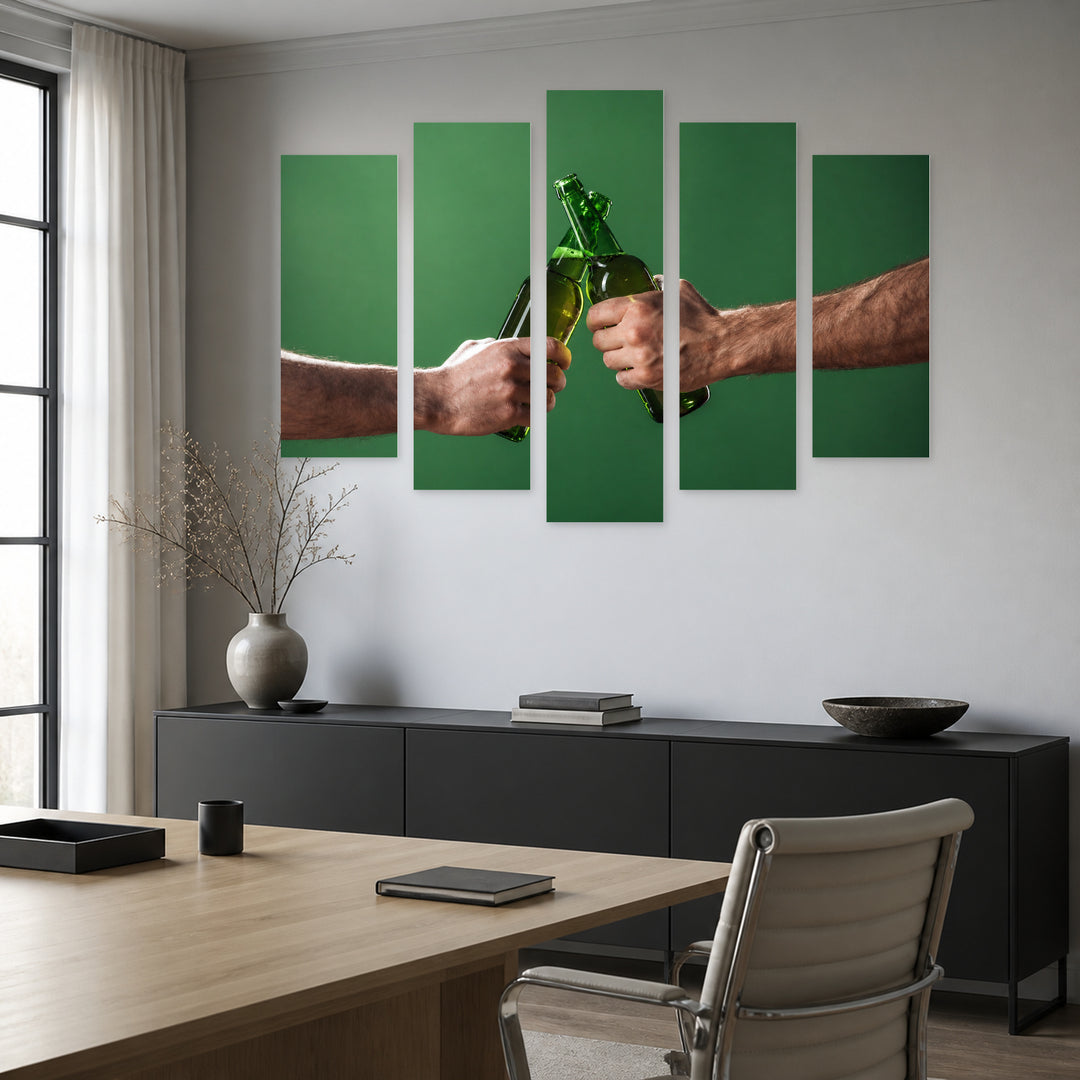 Beer Toast Still Life — five-panel wall art in alternate frontal interior | 5wallart 55583 M4