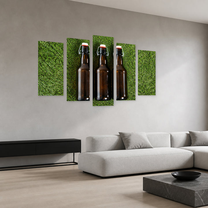 Beer Bottles Still Life — five-panel wall art in perspective interior | 5wallart 55584 M2