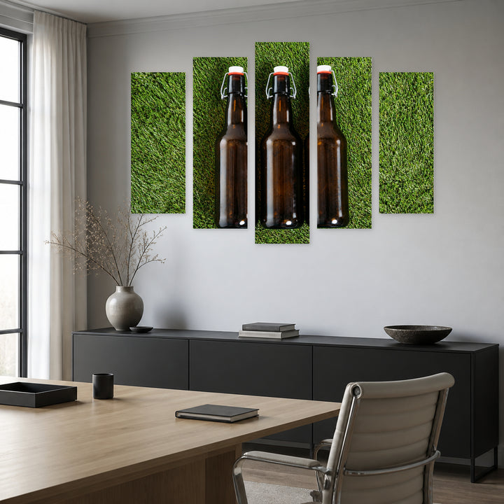 Beer Bottles Still Life — five-panel wall art in frontal interior | 5wallart 55584 M3