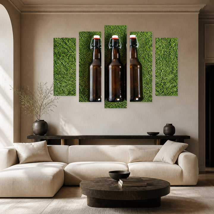 Beer Bottles Still Life — five-panel wall art in alternate frontal interior | 5wallart 55584 M4