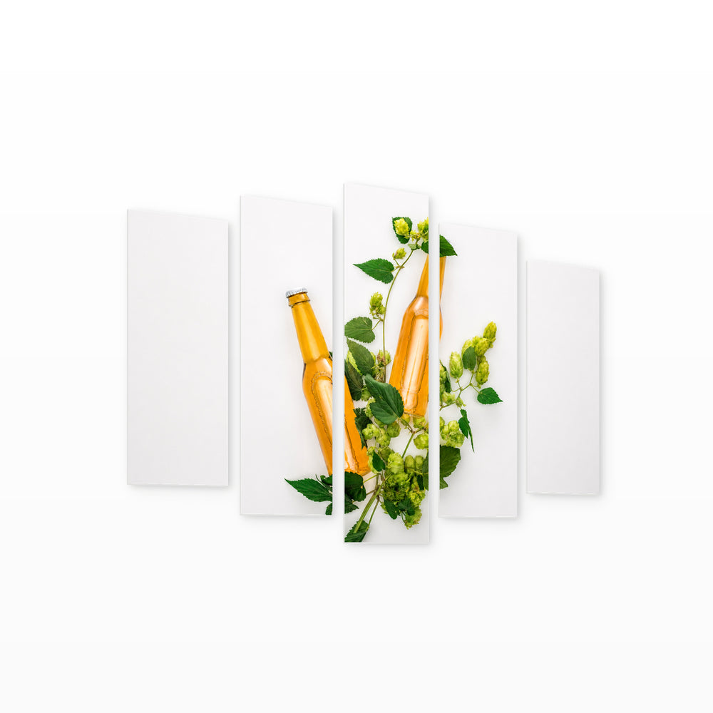 Beer and Hops Still Life — five-panel wall art on white background in perspective | 5wallart 55586 M1