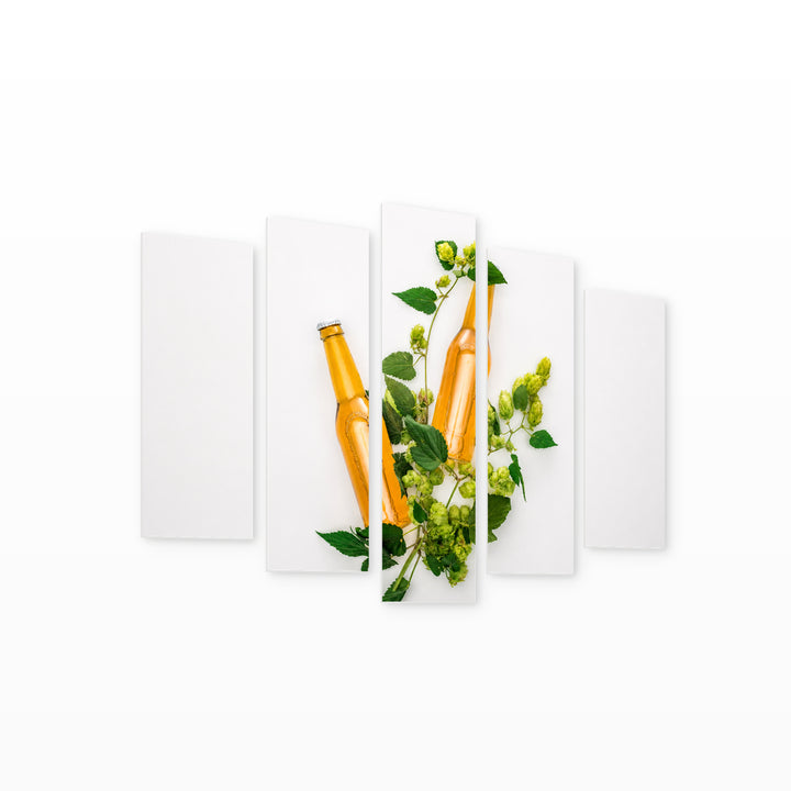 Beer and Hops Still Life — five-panel wall art on white background in perspective | 5wallart 55586 M1