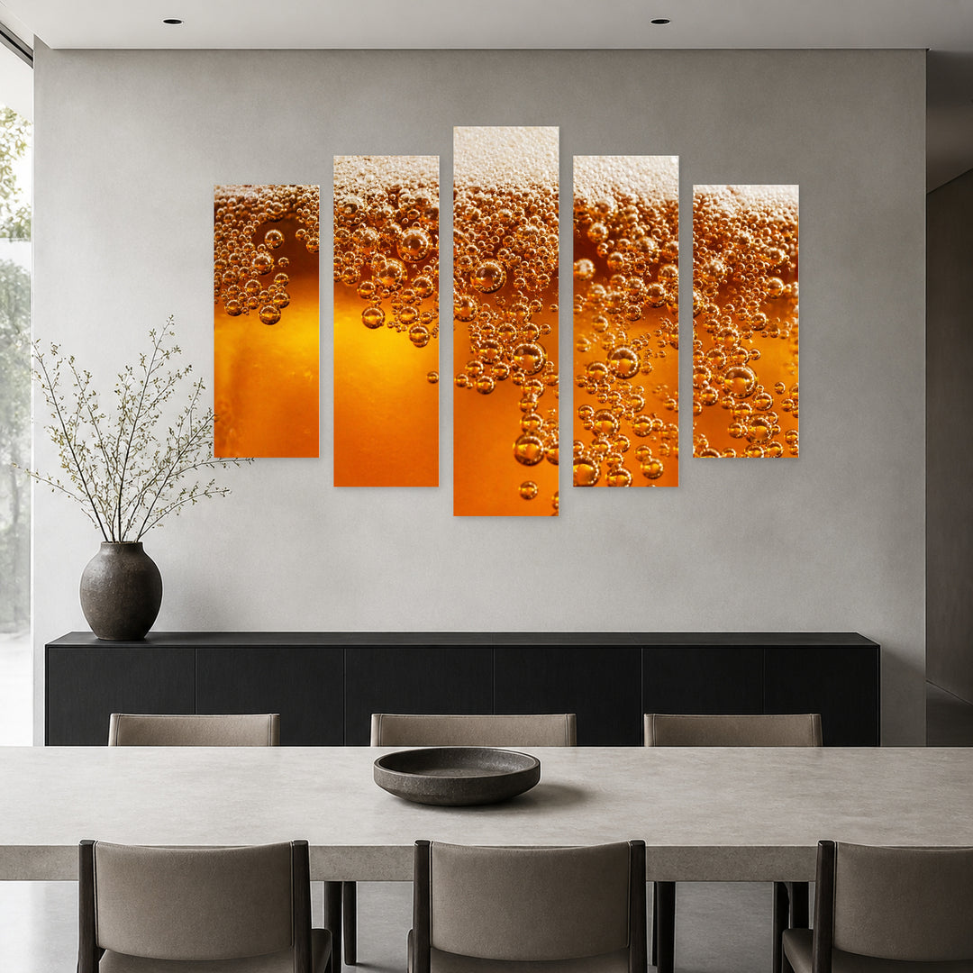 Beer Foam Still Life — five-panel wall art in frontal interior | 5wallart 55588 M3