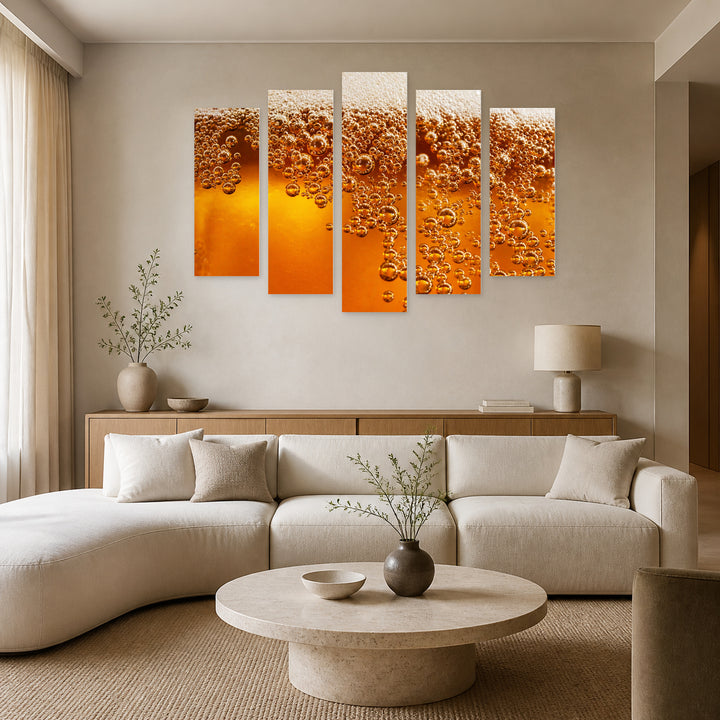Beer Foam Still Life — five-panel wall art in alternate frontal interior | 5wallart 55588 M4