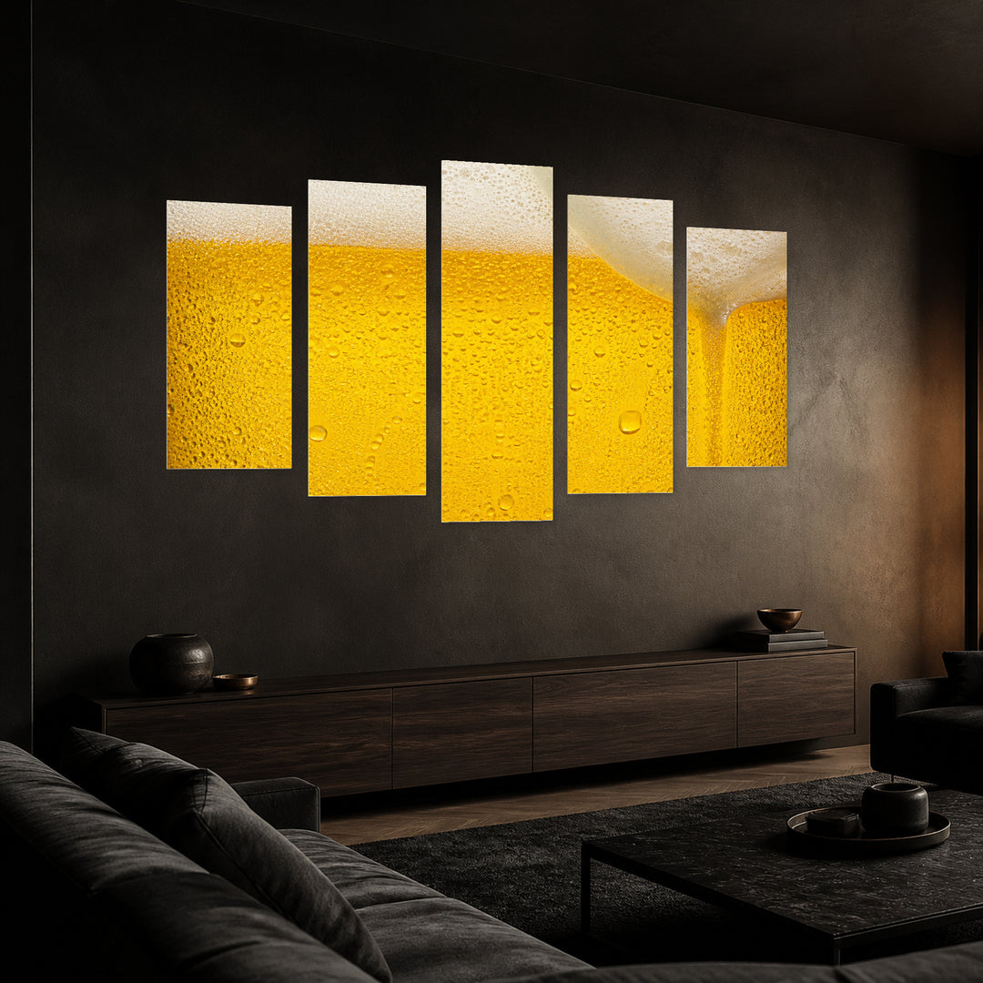 Beer Texture Still Life — five-panel wall art in perspective interior | 5wallart 55589 M2