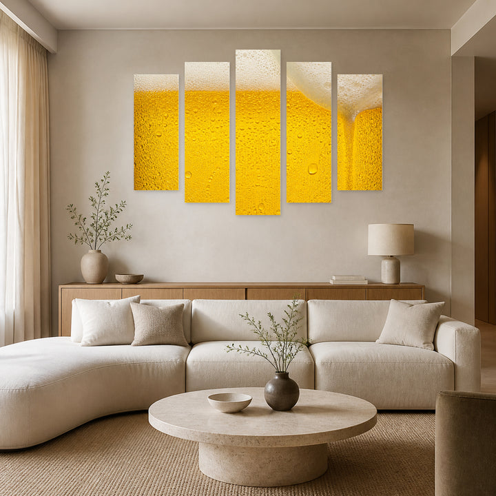 Beer Texture Still Life — five-panel wall art in frontal interior | 5wallart 55589 M3