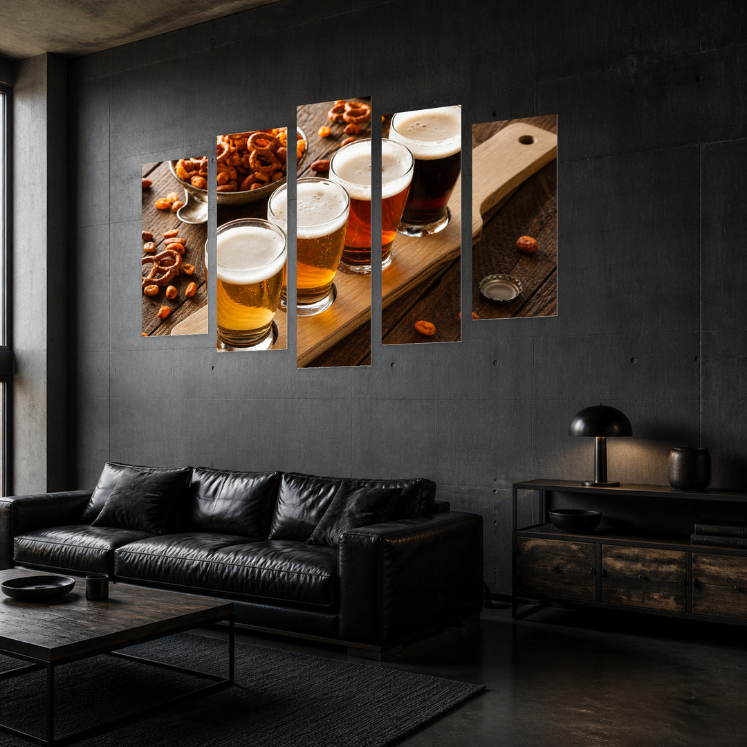 Beer Mugs Still Life — five-panel wall art in perspective interior | 5wallart 55590 M2