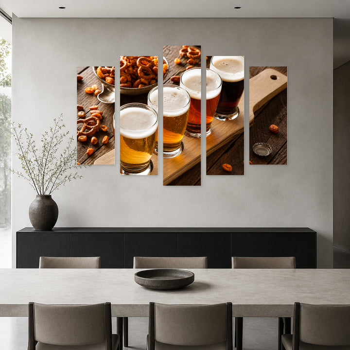 Beer Mugs Still Life — five-panel wall art in frontal interior | 5wallart 55590 M3
