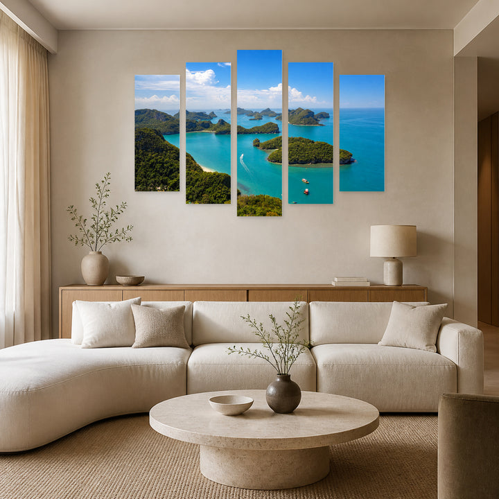Ang Thong National Marine Park, Thailand Coastal Panorama — five-panel wall art in frontal interior | 5wallart 55595 M3