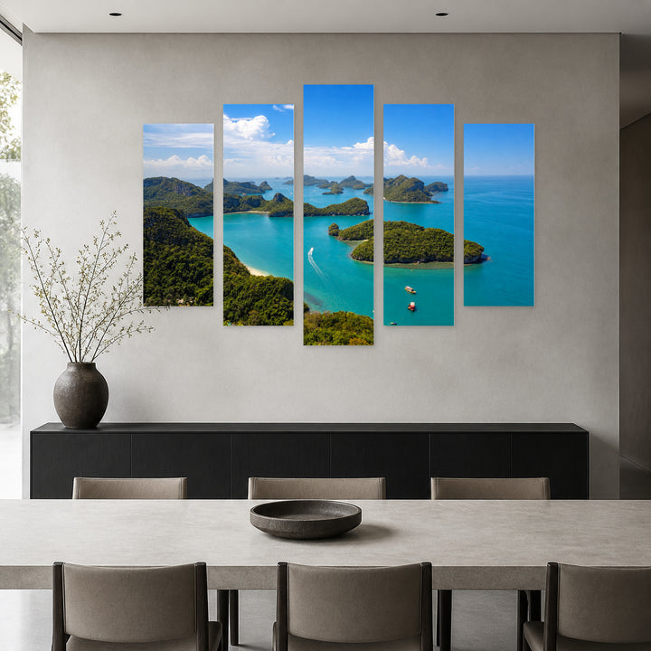 Ang Thong National Marine Park, Thailand Coastal Panorama — five-panel wall art in alternate frontal interior | 5wallart 55595 M4
