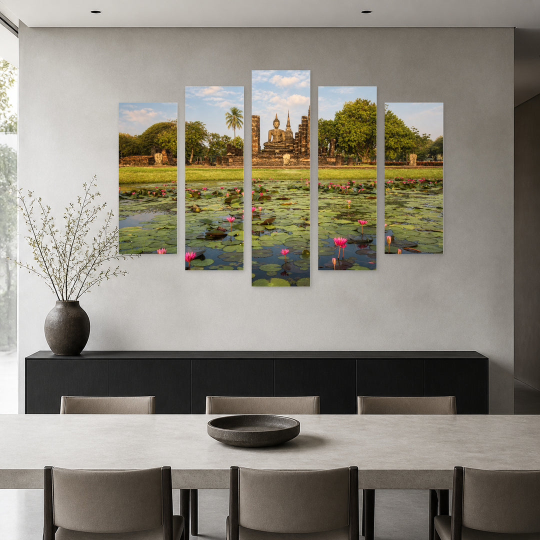 Sukhothai Historical Park in Serene Light — five-panel wall art in frontal interior | 5wallart 55596 M3