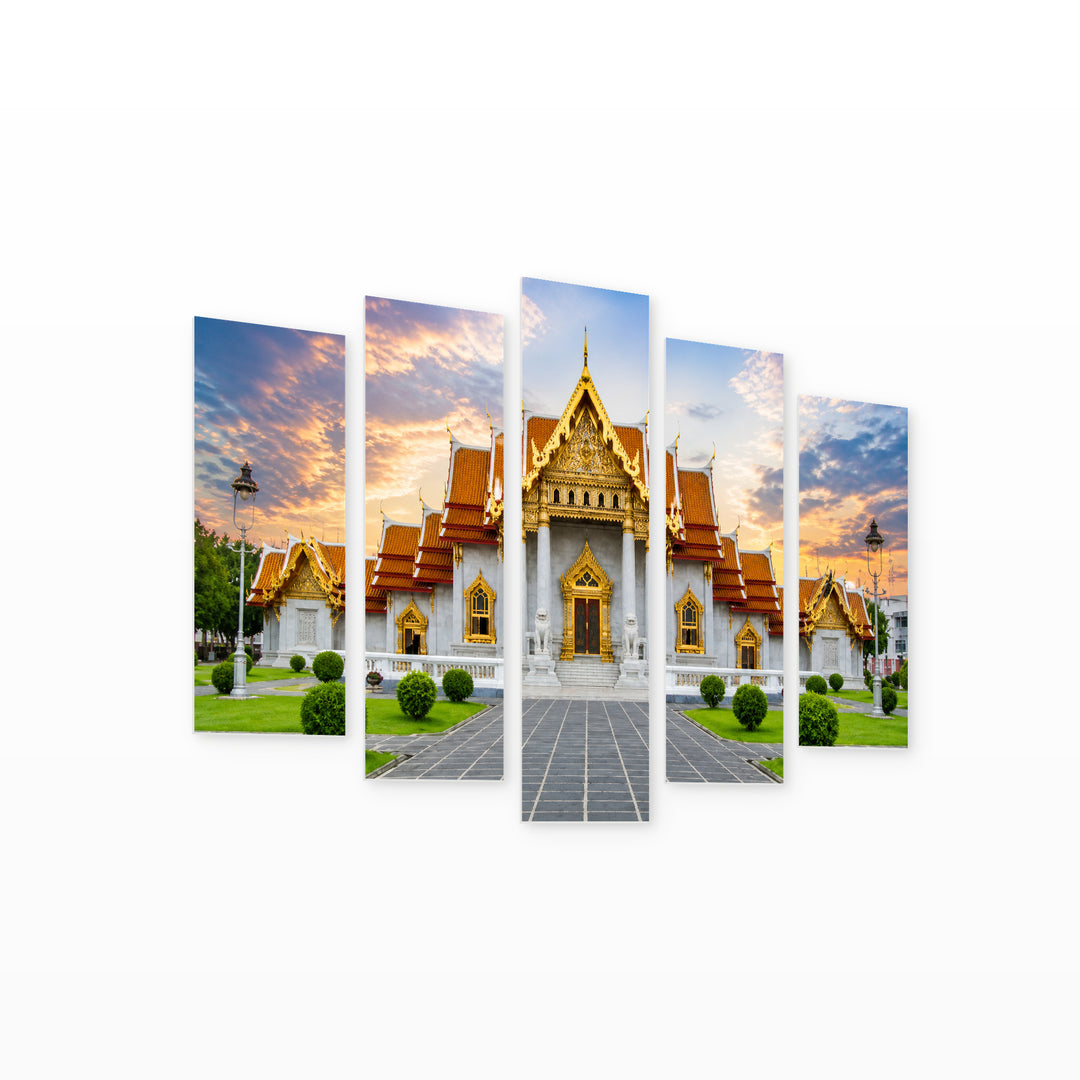Marble Temple, Bangkok Modern Composition — five-panel wall art on white background in perspective | 5wallart 55598 M1