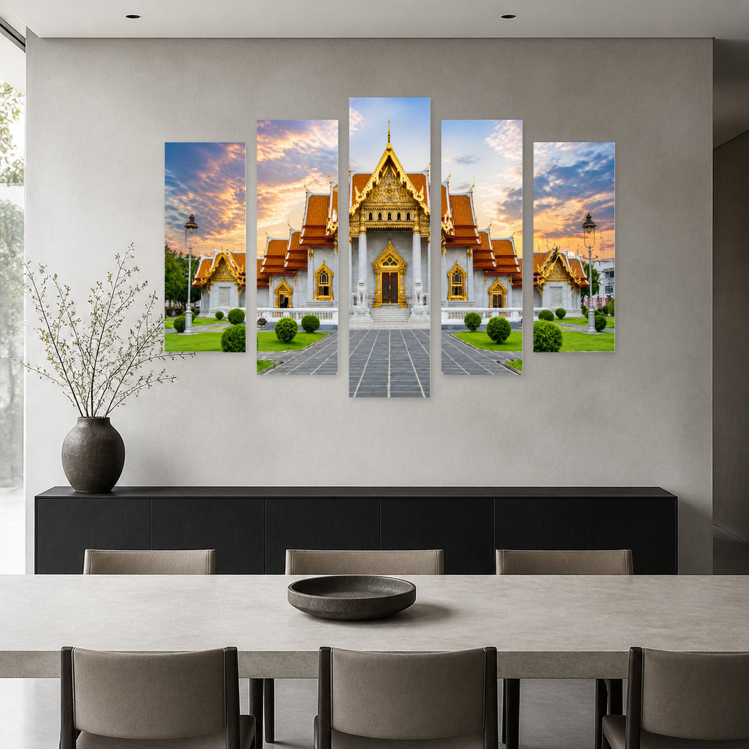 Marble Temple, Bangkok Modern Composition — five-panel wall art in frontal interior | 5wallart 55598 M3