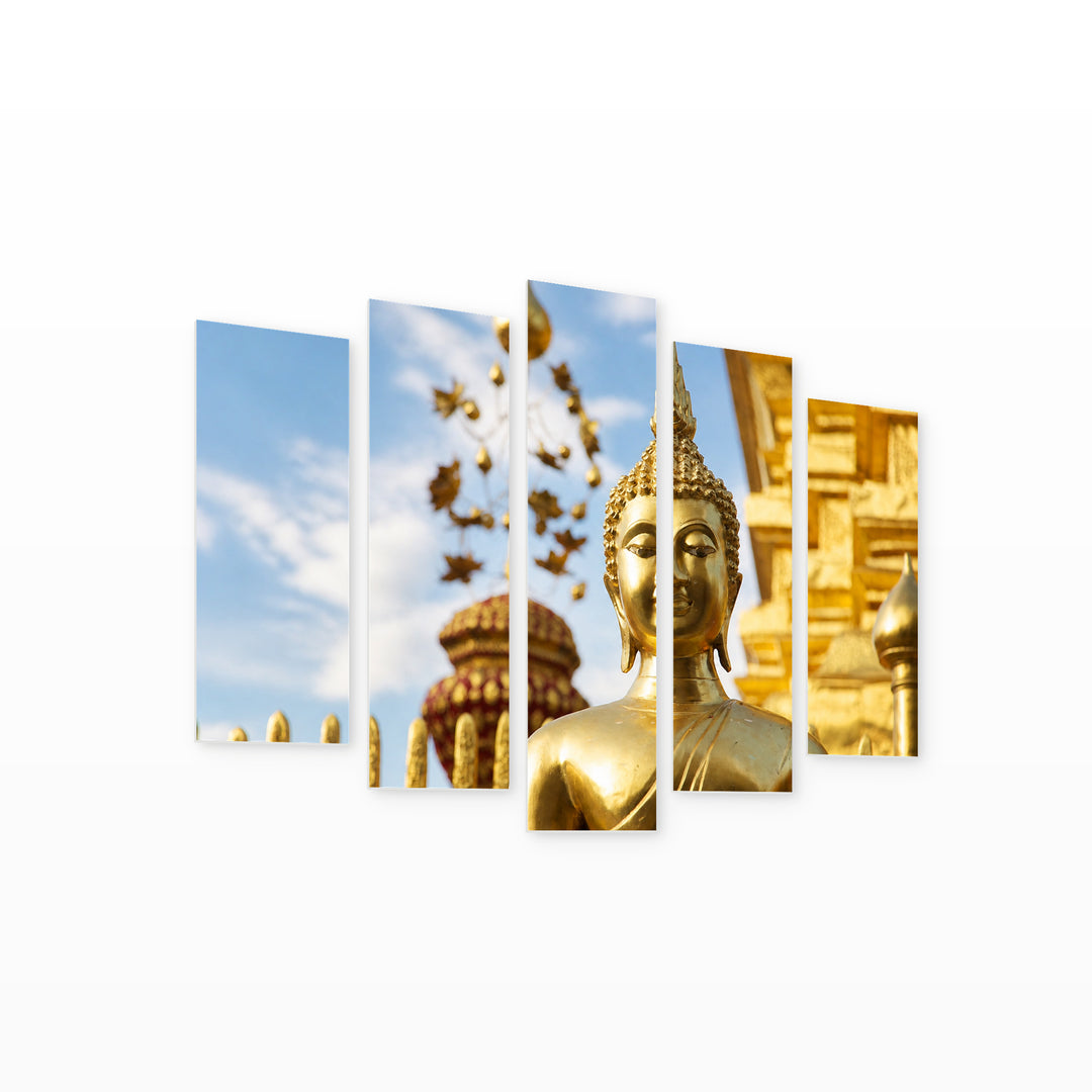 Buddha Statue in Serene Light — five-panel wall art on white background in perspective | 5wallart 55600 M1