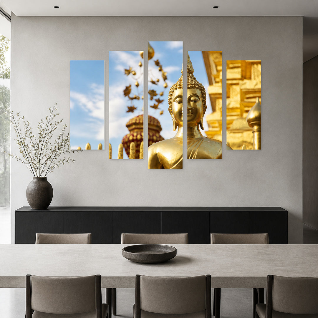 Buddha Statue in Serene Light — five-panel wall art in frontal interior | 5wallart 55600 M3