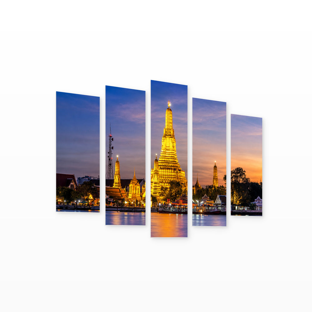 Bangkok, Thailand at Night — five-panel wall art on white background in perspective | 5wallart 55603 M1