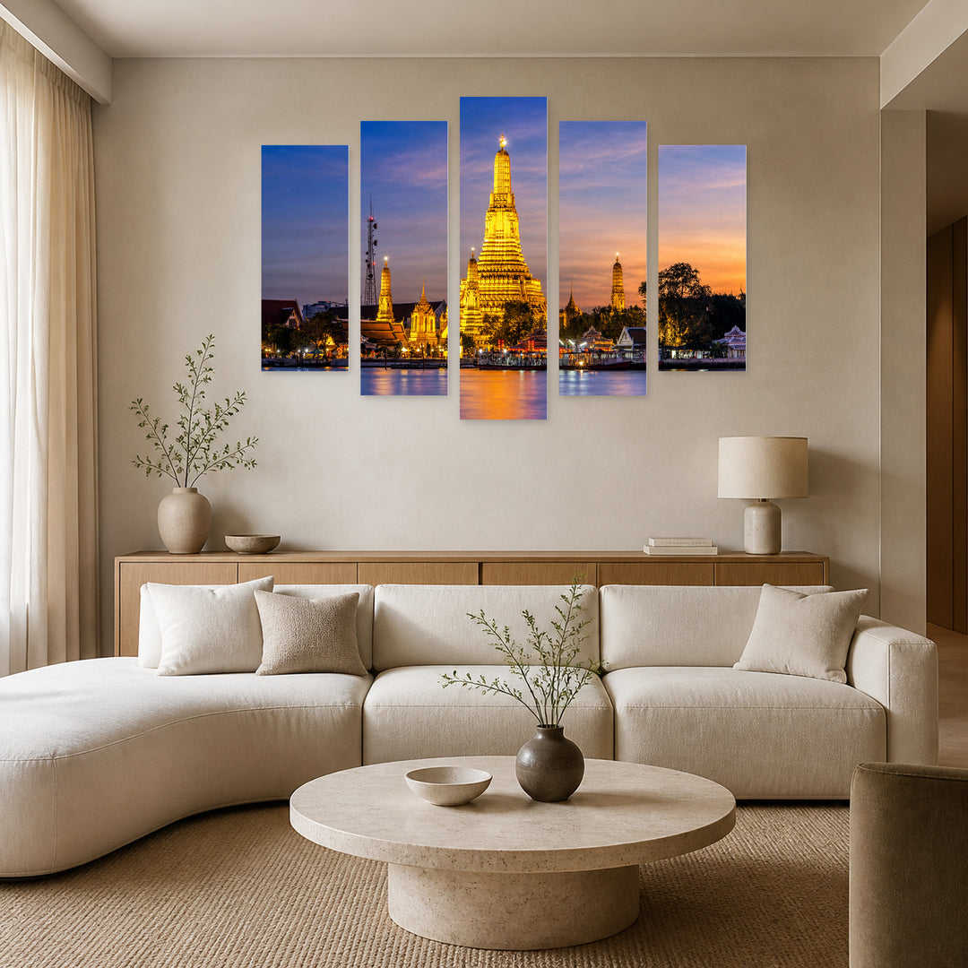 Bangkok, Thailand at Night — five-panel wall art in frontal interior | 5wallart 55603 M3