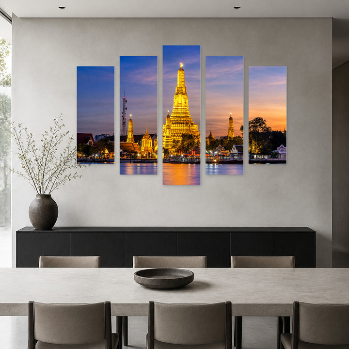 Bangkok, Thailand at Night — five-panel wall art in alternate frontal interior | 5wallart 55603 M4