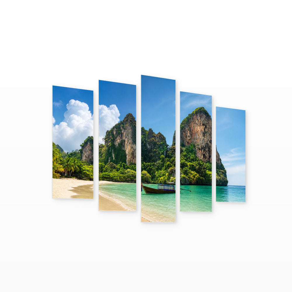 Beach in Thailand in Serene Light — five-panel wall art on white background in perspective | 5wallart 55604 M1