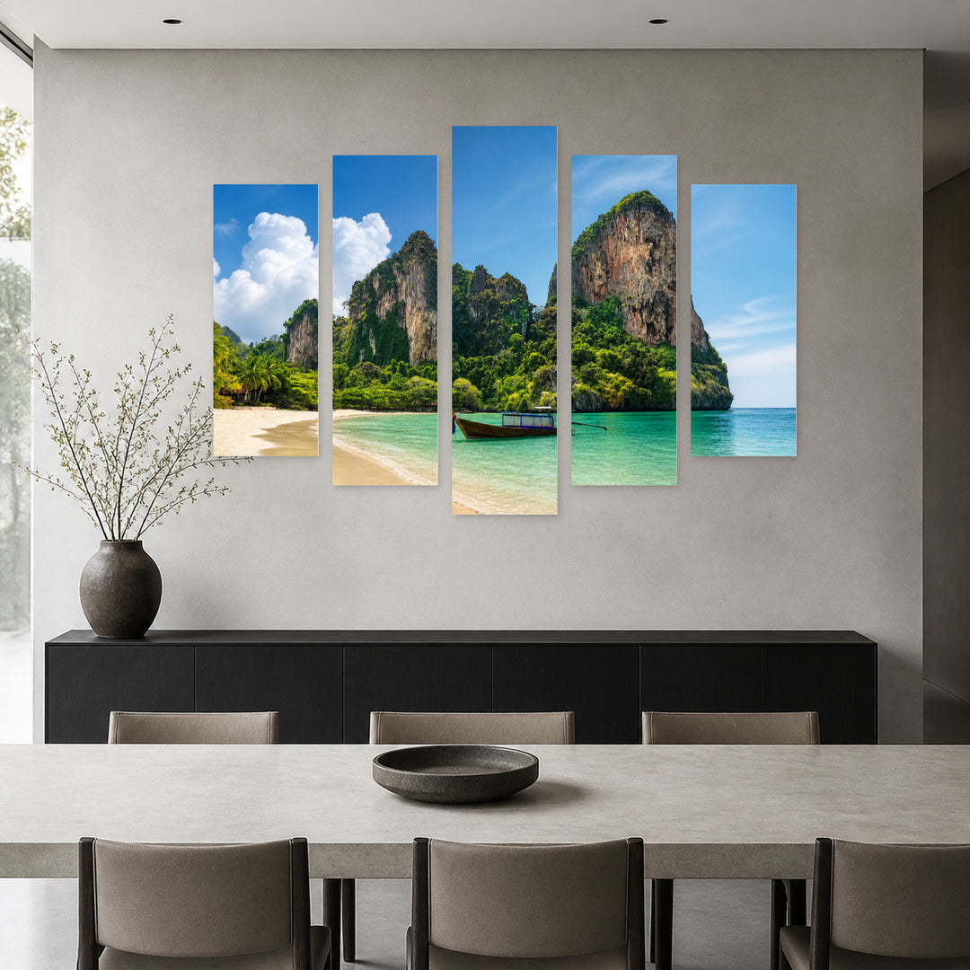 Beach in Thailand in Serene Light — five-panel wall art in frontal interior | 5wallart 55604 M3
