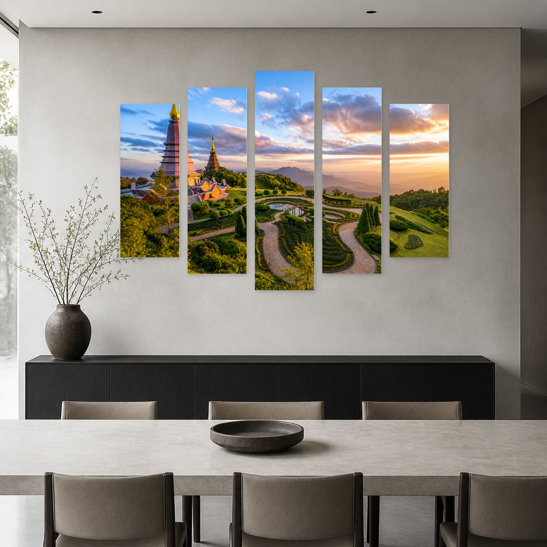 Landscape of Chiang Mai, Thailand in Vivid Color — five-panel wall art in frontal interior | 5wallart 55608 M3