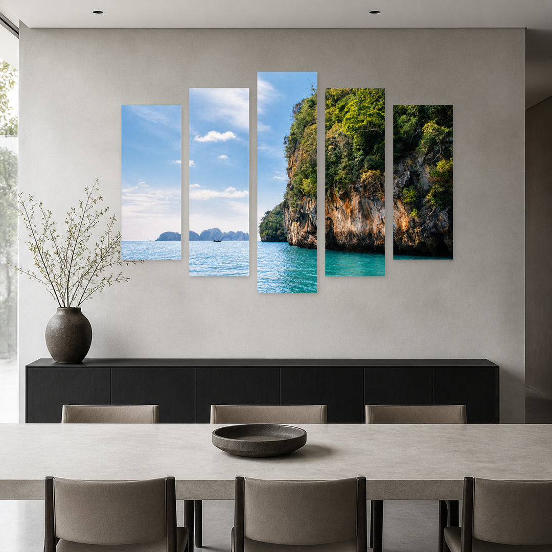 Island in Thailand with Dreamlike Atmosphere — five-panel wall art in alternate frontal interior | 5wallart 55609 M4