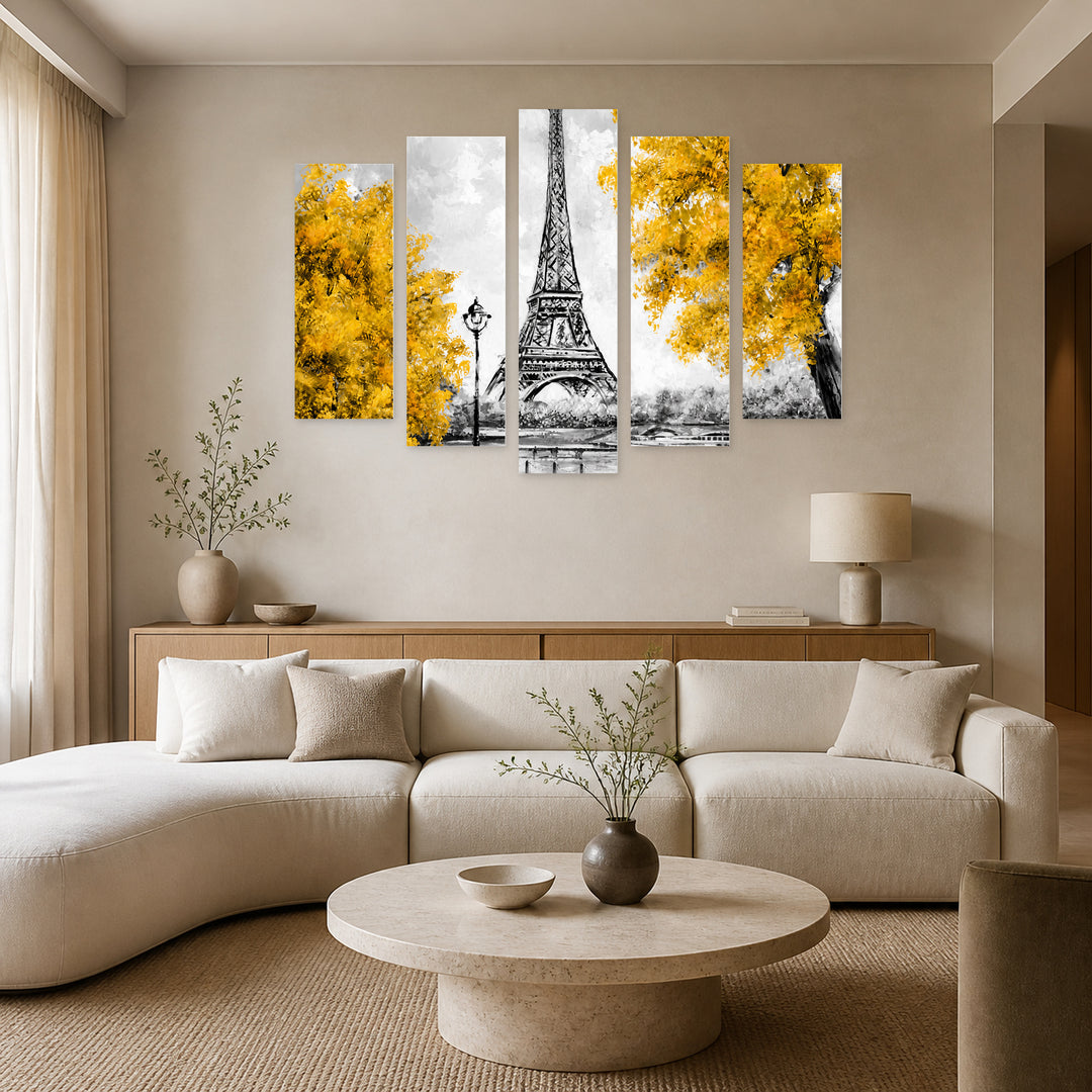 Kartina Za Sanq 4 with Geometric Rhythm — five-panel wall art in frontal interior | 5wallart 55619 M3