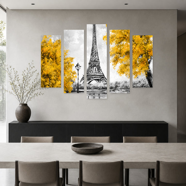 Kartina Za Sanq 4 with Geometric Rhythm — five-panel wall art in alternate frontal interior | 5wallart 55619 M4