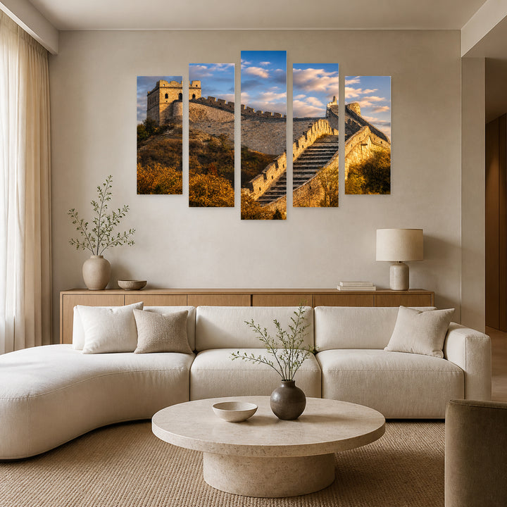 Great Wall of China in Blue and Gold — five-panel wall art in alternate frontal interior | 5wallart 55622 M4