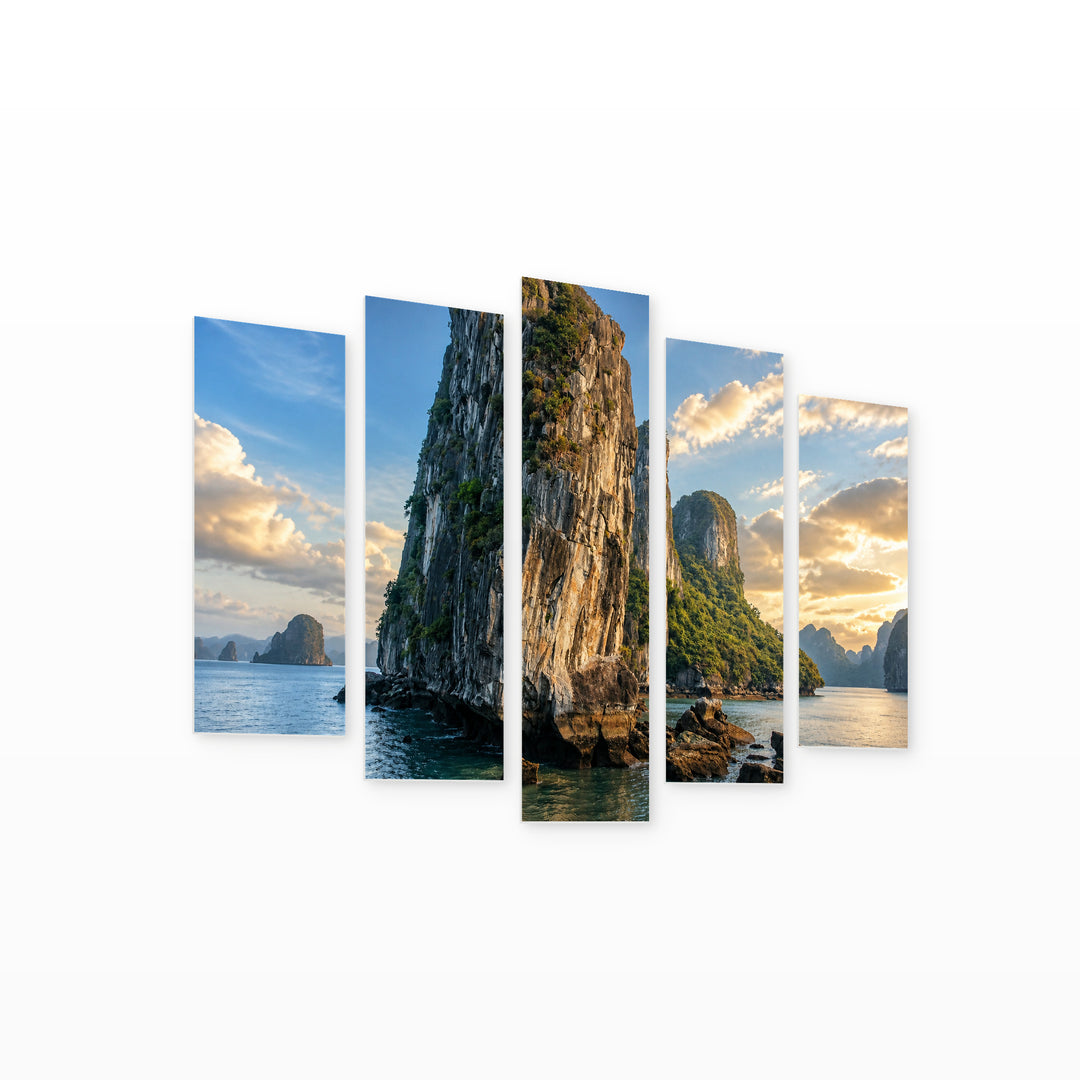 Mysterious Island in Asia in Blue and Gold — five-panel wall art on white background in perspective | 5wallart 55623 M1