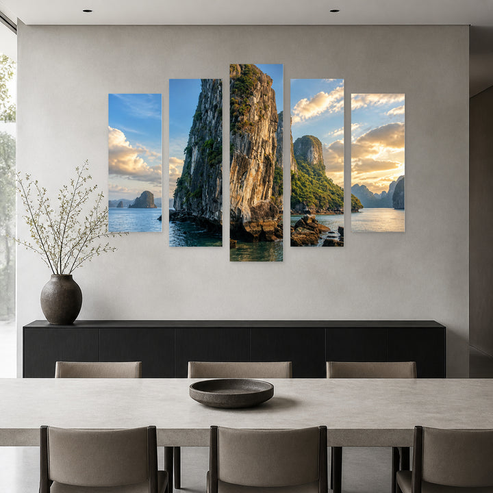 Mysterious Island in Asia in Blue and Gold — five-panel wall art in alternate frontal interior | 5wallart 55623 M4