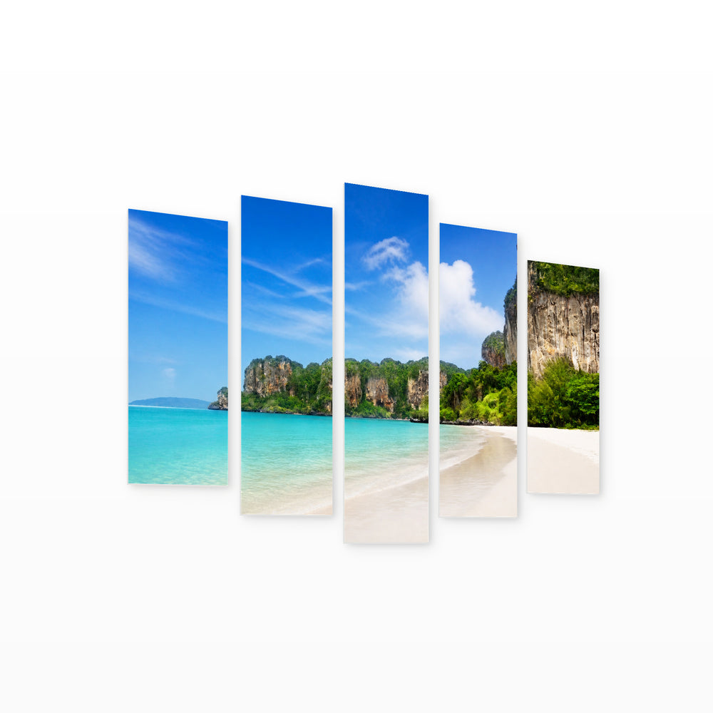 Beach in Krabi, Thailand in Serene Light — five-panel wall art on white background in perspective | 5wallart 55628 M1