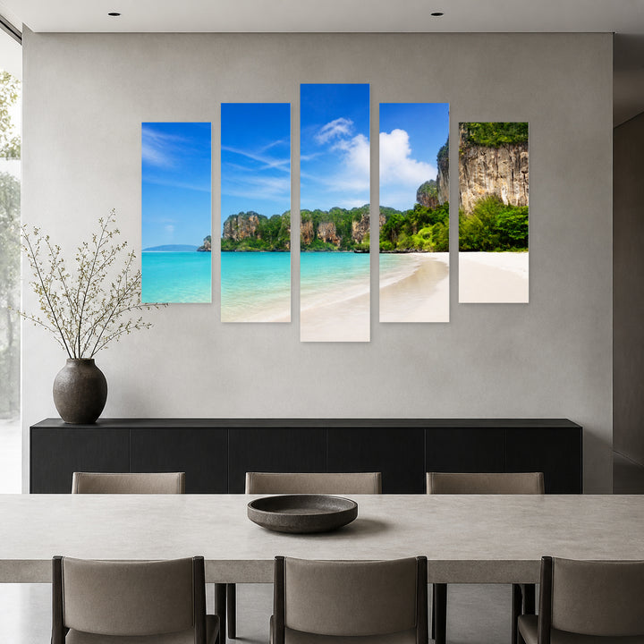 Beach in Krabi, Thailand in Serene Light — five-panel wall art in frontal interior | 5wallart 55628 M3