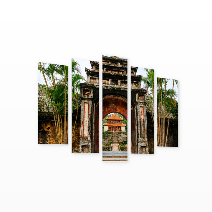 Exotic Destination in Serene Light — five-panel wall art on white background in perspective | 5wallart 55631 M1