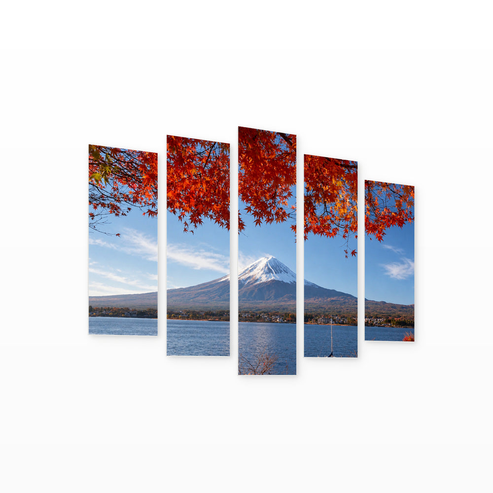 Mount Fuji in Autumn with Dreamlike Atmosphere — five-panel wall art on white background in perspective | 5wallart 55632 M1