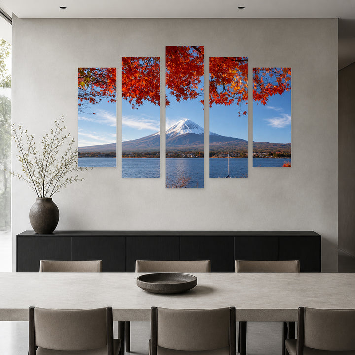 Mount Fuji in Autumn with Dreamlike Atmosphere — five-panel wall art in frontal interior | 5wallart 55632 M3
