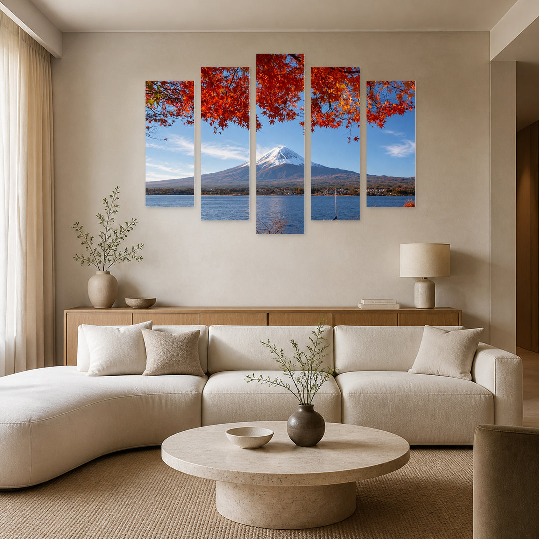Mount Fuji in Autumn with Dreamlike Atmosphere — five-panel wall art in alternate frontal interior | 5wallart 55632 M4