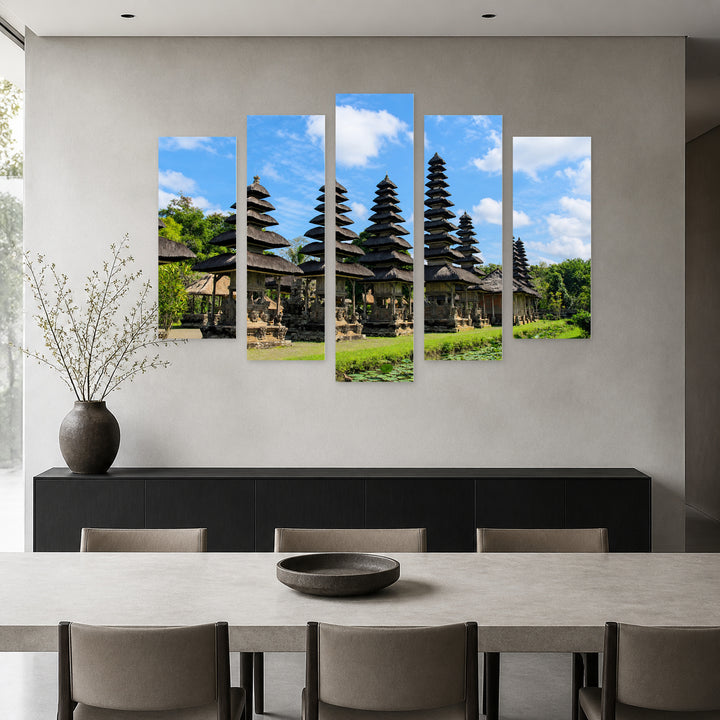 Pura Taman Ayun with Geometric Rhythm — five-panel wall art in frontal interior | 5wallart 55636 M3