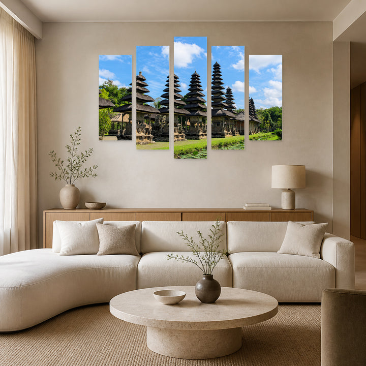 Pura Taman Ayun with Geometric Rhythm — five-panel wall art in alternate frontal interior | 5wallart 55636 M4