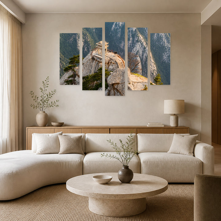 Stone Pagoda in China with Geometric Rhythm — five-panel wall art in frontal interior | 5wallart 55637 M3