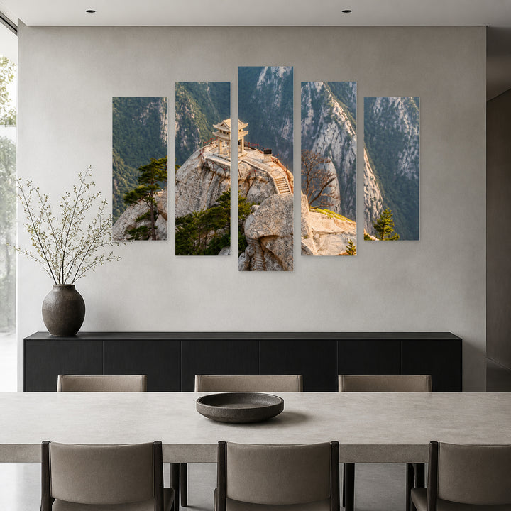Stone Pagoda in China with Geometric Rhythm — five-panel wall art in alternate frontal interior | 5wallart 55637 M4