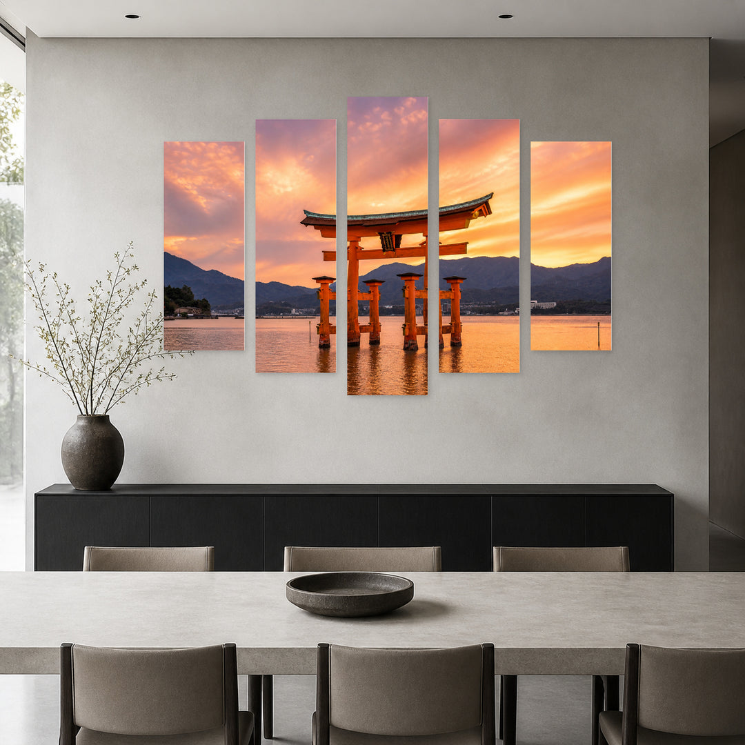 Miyajima Gate in Japan at Golden Sunset — five-panel wall art in alternate frontal interior | 5wallart 55639 M4