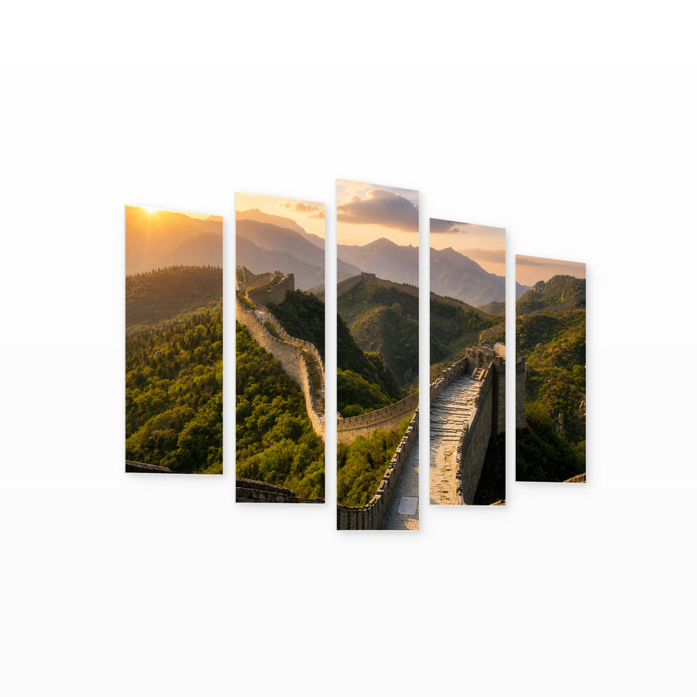 Great Wall of China at Sunrise — five-panel wall art on white background in perspective | 5wallart 55646 M1